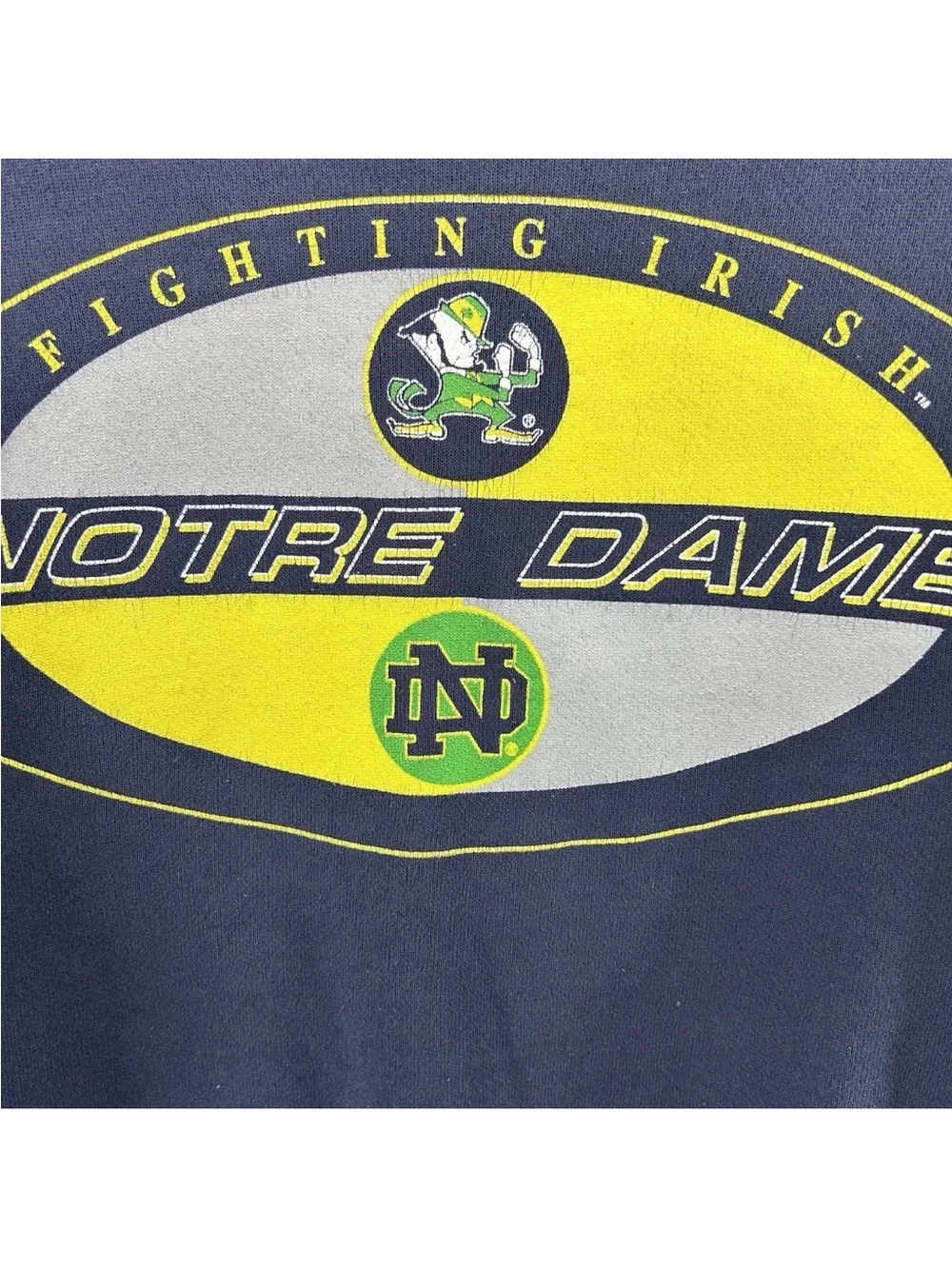 90s Notre Dame Fighting Irish Crewneck Navy Football Men's Size L USA Faded Blue